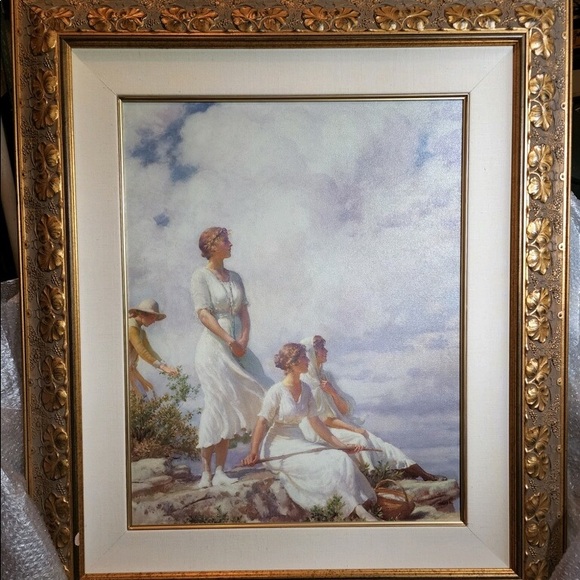 Large canvas painting with gold frame 38x43